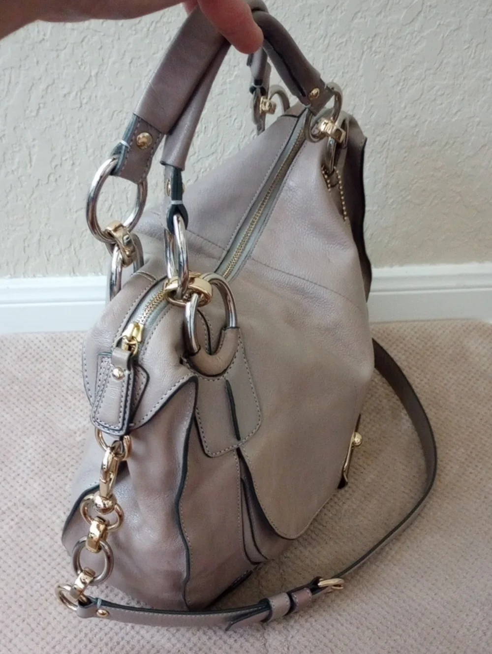 Coach Taupe Leather Hobo Bag with Gold Hardware
